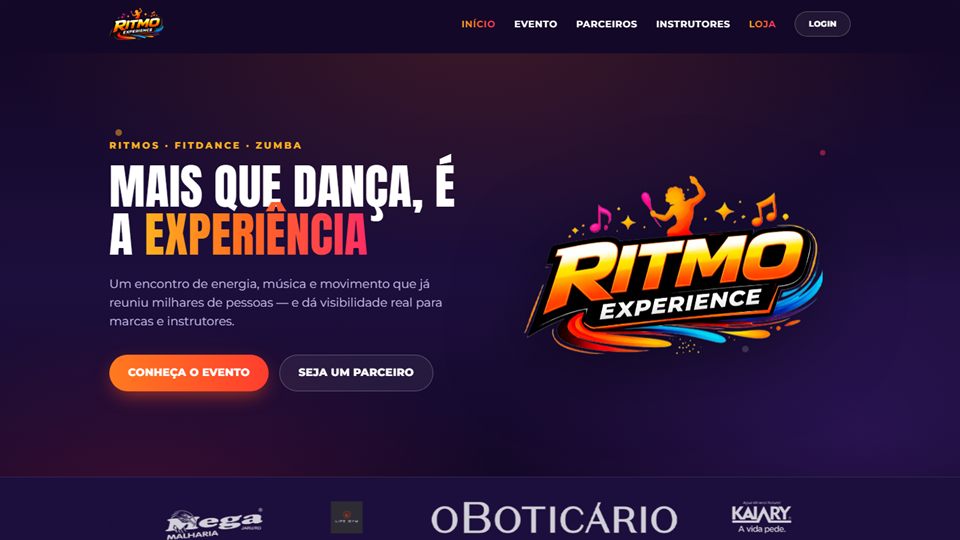 Página inicial do projeto Ritmo Experience
